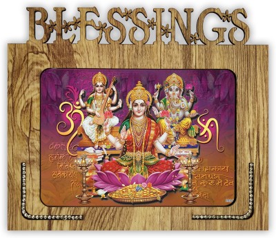 pnf Diwali Puja (laxmiji, Ganeshji,Saraswatiji) Religious Blessings Hand Crafted Wooden Table photoframe 20317 Religious Frame