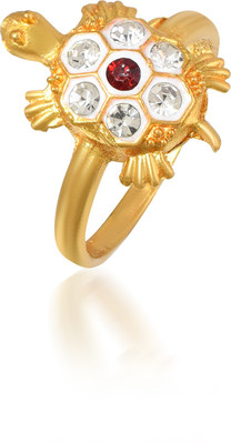 morir Gold Plated Embellished with Semi Precious Stones Cubic Zircon Tortoise Turtle Shape Vaastu Fengshui Kachua Good Luck Charm Finger Ring Royal Looking Hand Jewellery for Women Girls Ladies Brass Cubic Zirconia Gold Plated Ring