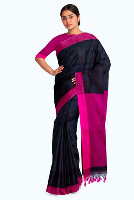 Sandhyatara Color Block Handloom Pure Cotton Saree(Black)