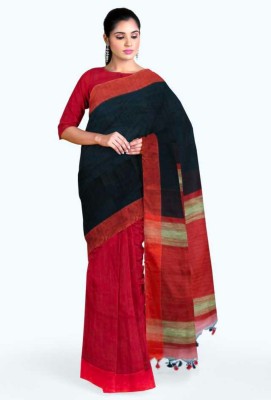 Sandhyatara Color Block Handloom Pure Cotton Saree(Black)