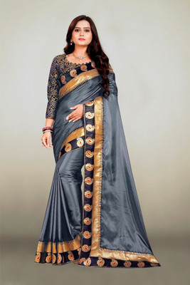 Miswa Solid/Plain Jamdani Silk Blend Saree(Grey)