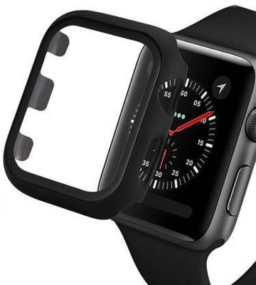 CallSmith Edge To Edge Tempered Glass for Apple Watch 38MM Series 1,2,3 Case with Built-in Tempered Glass Screen Protector, Matte Finish 360° Bumper Cover with Tempered Glass(Pack of 1)
