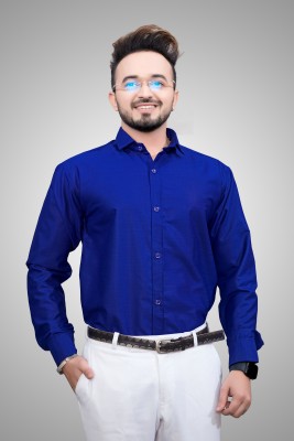 Sky Global Men Solid Formal Blue Shirt