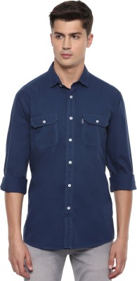 LOUIS PHILIPPE Men Solid Casual Dark Blue Shirt