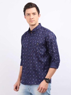 Indi Hemp Men Printed Casual Dark Blue Shirt