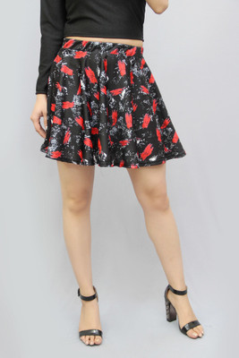 CRAZEVILLA Printed Women Flared Black Skirt