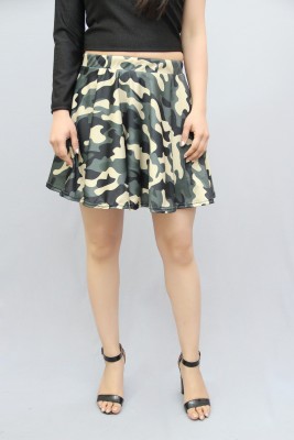 CRAZEVILLA Printed Women Flared Green Skirt