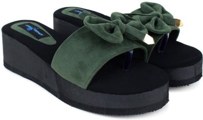 Apparel4Foot Women Wedges(Green, Black , 5)