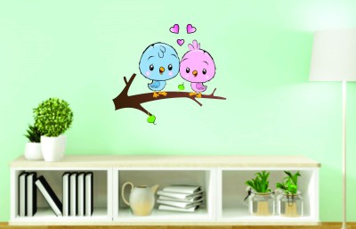 Sticker Hub 87 cm Two loving Birds on tree branch wall sticker (PVC Vinyl 87 cm X 99 cm) Self Adhesive Sticker(Pack of 1)