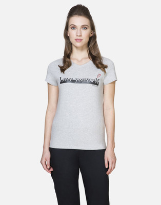 VAN HEUSEN Printed Women Round Neck Grey T-Shirt