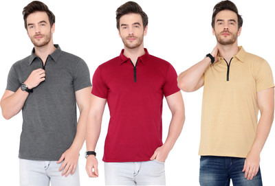 Adorbs Solid Men Polo Neck Multicolor T-Shirt
