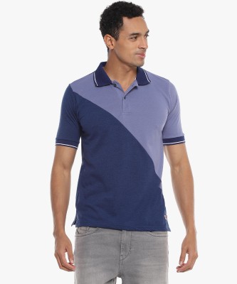 CAMPUS SUTRA Colorblock Men Polo Neck Dark Blue, Light Blue T-Shirt