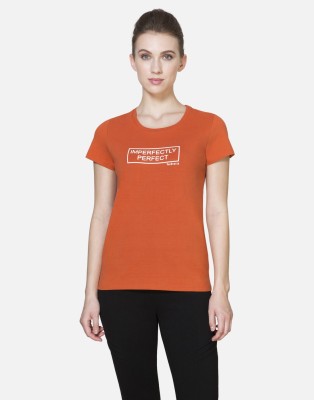 VAN HEUSEN Printed Women Round Neck Orange T-Shirt