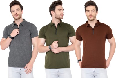 Tivy Solid Men Polo Neck Green, Maroon, Grey T-Shirt