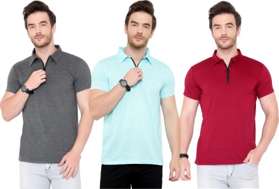 Adorbs Solid Men Polo Neck Red, Blue, Grey T-Shirt