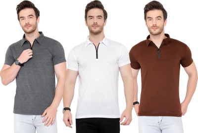 Tivy Solid Men Polo Neck White, Maroon, Grey T-Shirt