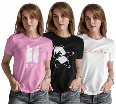 Ericia Graphic Print Women Round Neck White, Pink, Black T-Shirt