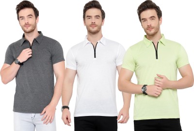 Tivy Solid Men Polo Neck White, Grey, Light Green T-Shirt