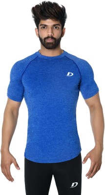 Decisive Self Design Men Round Neck Dark Blue T-Shirt