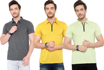 Tivy Solid Men Polo Neck Grey, Light Green, Yellow T-Shirt