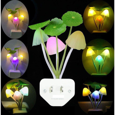 Wishland Mushroom Shape Auto On/Off Sensor LED Color Changing Light Power Save Night Lamp(White, Pack of 1) Night Lamp(10 cm, White)