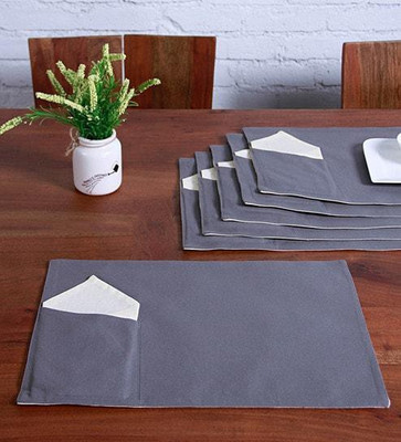 Lushomes Rectangular Pack of 12 Table Placemat(Grey, Cotton)