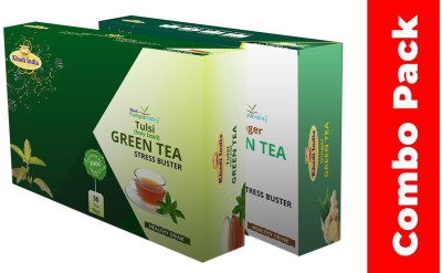 Khadi Kangra Valley Tulsi Green Tea and Ginger Green Tea, Combo Pack (2 Box), (Dip-Dip Tea Bag, Each 30 Bags) Ginger, Herbs Green Tea Bags Box(2 x 50 g)