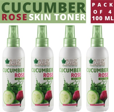 Bliss of Earth Cucumber Rose Skin Mist Toner | Facial Mist | 4x100ML | Refreshing & Clarifying | Pore Minimizing & Soothing | … Men & Women(400 ml)