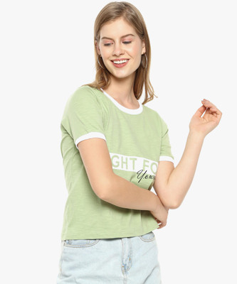 CAMPUS SUTRA Printed Women Round Neck Green T-Shirt