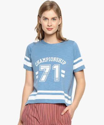 CAMPUS SUTRA Printed Women Round Neck Blue T-Shirt