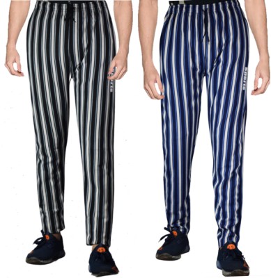 VANTAR Striped Men Black, Blue Track Pants