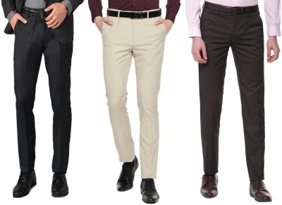 ELANHOOD Regular Fit Men Black, Cream, Brown Trousers