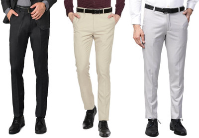 ELANHOOD Regular Fit Men Black, Cream, Grey Trousers