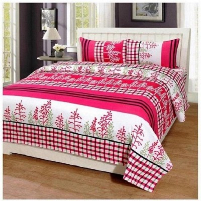 rise decore 144 TC Microfiber Double Floral Flat Bedsheet(Pack of 1, Pink)