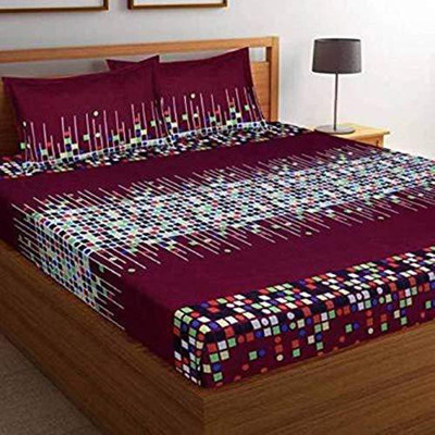 vinay ent 144 TC Microfiber Double Printed Flat Bedsheet(Pack of 1, Maroon)