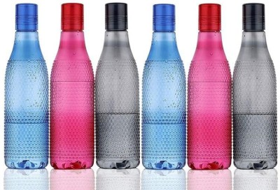 T TOPLINE Rounded Pattern Plastic Fridge Bottles 1 Litre (Multicolour)- Set of 6 1000 ml Bottle(Pack of 6, Multicolor, Plastic)