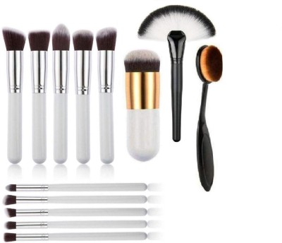 Lenon Beauty 10 Pc Brush White + Foundation Brush+ Oval + Fan Makeup Bluser Brush(Pack of 13)