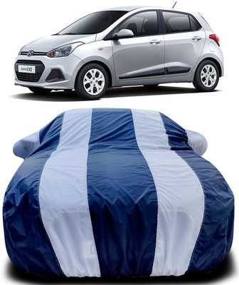 Gavya Car Cover For Hyundai i10 (With Mirror Pockets)(Blue, White)