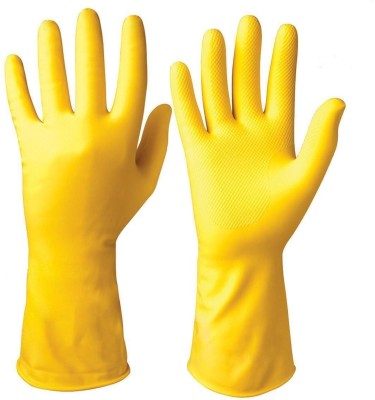 Friends Club Long Sleeve Kitchen Cleaning Gloves,Waterproof Household Glove, Warm Dishwashing Glove, Water Dust Stop Cleaning Rubber Gloves-Yellow Color-1 Pair  Reusable Gloves,Washing Hand Glove Set For Men And Women  Wet and Dry Glove Set(Large Pack of 2)