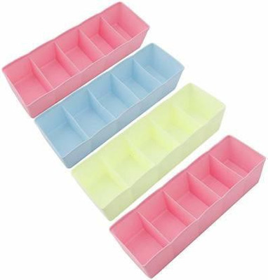 Filox 5-Compartments Socks/Handkerchief/Underwear Storage Box Socks Drawer Closet Organizer - SET OF 4 Drawer Divider (Plastic) Closet Divider(Plastic)