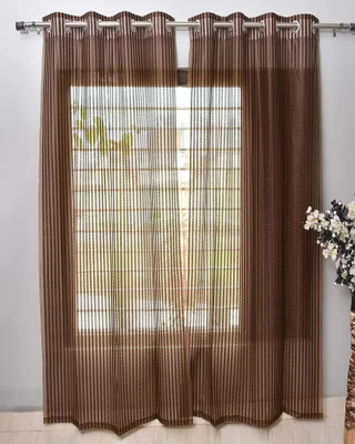 comfortline 274 cm (9 ft) Long Door Net Semi Transparent Curtain (Pack Of 2)(Brown, Printed)