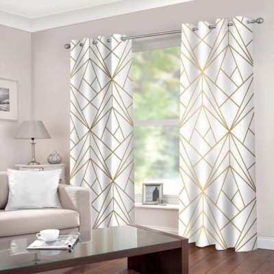 RISKY FAB 274 cm (9 ft) Polyester Long Door Curtain (Pack Of 2)(Geometric, White)