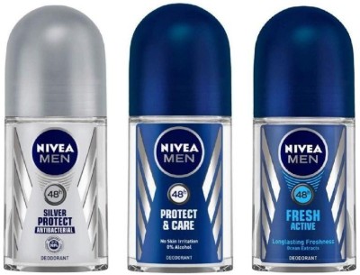 NIVEA Deodorant Roll-On Combo , Silver Protect , Protect & Care , Fresh Active , 50 Ml Each Deodorant Roll-on  -  For Men & Women(150 ml, Pack of 3)