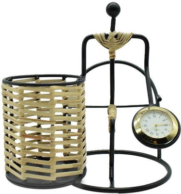 Puja N Pujari 1 Compartments Iron Pen Stand / Holder(Black, Gold)