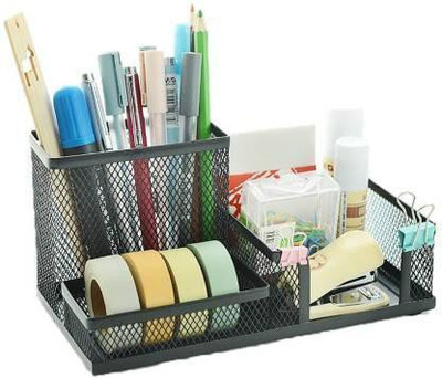 SJ Exims 3 Compartments Metal mesh Mesh Desk Organizer(Multicolor)