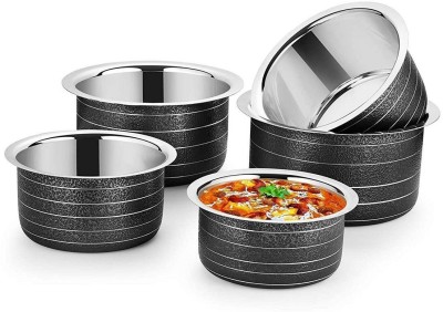 Redific Pack of 5 Stainless Steel Dinner Set(Black, Microwave Safe)