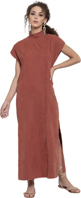 LELA Women Maxi Maroon Full Length Dress
