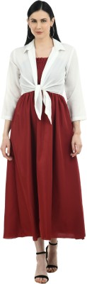 Be Open Women A-line Maroon, White Dress