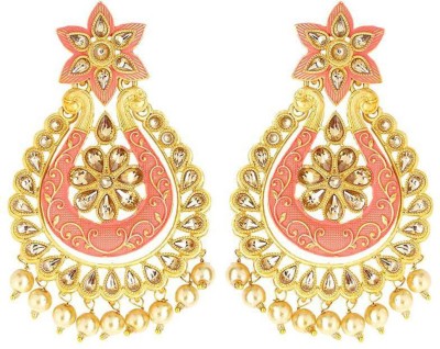 Divastri Ethnic Gold Plated Traditional Kundan Studded Floral Design Chandbali Earrings for Women and Girls Crystal Copper Drops & Danglers