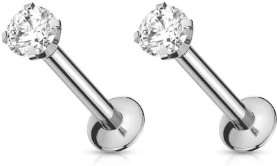 GadgetsDen Internally Threaded 316L SS Labret Monroe Lip Ring Tragus Helix Silver Color Earring Stud 16G Cubic Zirconia Metal Stud Earring